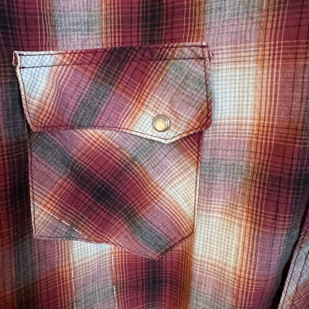 Wrangler Western Pearl Snap Shirt Women XXL Red Plaid Lurex Shimmer L/S READ - Picture 6 of 8